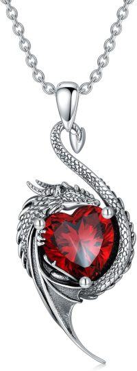 wholesale 925 Sterling Silver Birthstone Dragon Heart Pendant Necklace-January