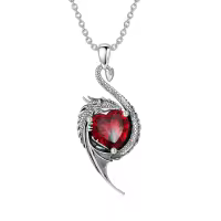 wholesale 925 Sterling Silver Birthstone Dragon Heart Pendant Necklace-January