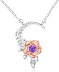wholesale 925 Sterling Silver Rose and Moon Pendant with Purple Stone Necklaces for Women-0-0