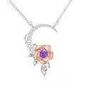 wholesale 925 Sterling Silver Rose and Moon Pendant with Purple Stone Necklaces Wholesale for Women-0-0
