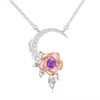 wholesale 925 Sterling Silver Rose and Moon Pendant with Purple Stone Necklaces Wholesale for Women-02-Rose-Amethyst