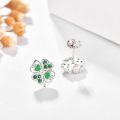 wholesale 925 Sterling Silver Hypoallergenic Shamrock Stud Earrings for Women and Girls - 4-Leaf Clover Design with Green Stones-0-2