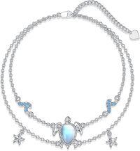 wholesale TOUPOP Anklet For Women Moonstone Sea Turtle Anklet Bracelet Sterling Silver Adjustable Foot Anklet Fine Jewelry Ocean Beach Gifts For Women -undefined