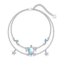 TOUPOP Sterling Silver Moonstone Sea Turtle Adjustable Anklet-undefined