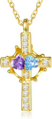 wholesale  Sterling Silver Birthstones Gold Cross Necklace for Women -02-03-Feb-Mar-02-03-Feb-Mar