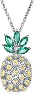 wholesale 925 Sterling Silver Green Crystal Pineapple Pendant Necklace  for Women and Teen Girls-0-0