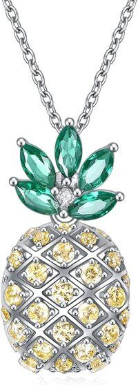 wholesale 925 Sterling Silver Green Crystal Pineapple Pendant Necklace  for Women and Teen Girls-Silver pineapple necklace with cz