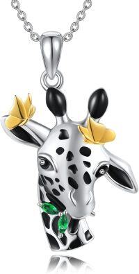 wholesale 925 Sterling Silver Giraffe Pendant Necklace with Green Crystal Accents for Women Girls Mothers Day Gift-Giraffe with Butterfly