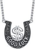 wholesale 925 Sterling Silver Good Luck Horseshoe Pendant Necklaces with Dollar Sign and Lucky Words for Men & Women-0-0
