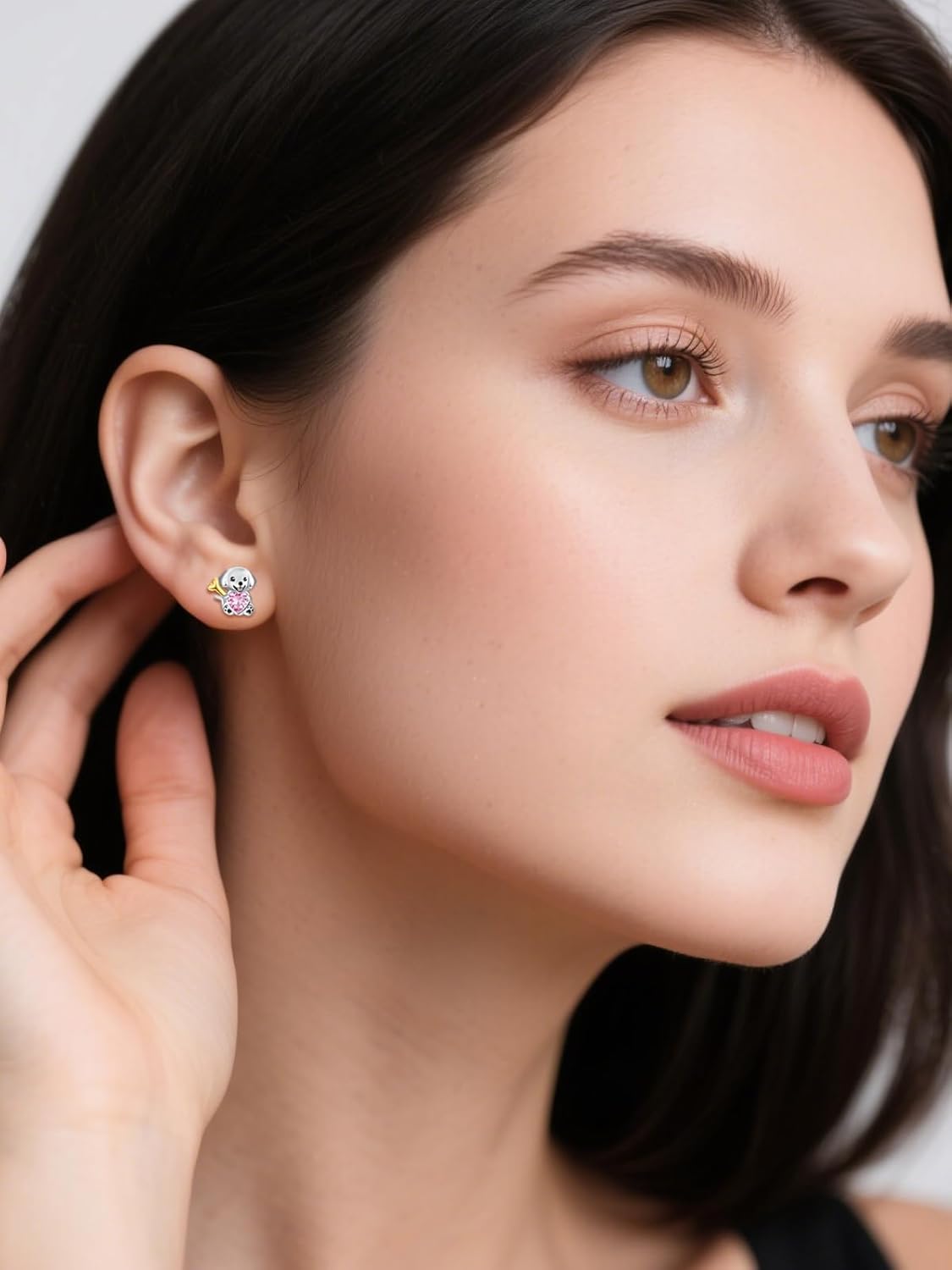 wholesale 925 Sterling Silver Hypoallergenic Dog Stud Earrings with Heart Crystal and Bone for Women Gifts-0-4