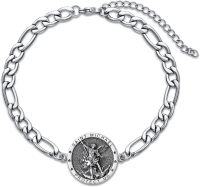 wholesale 925 Sterling Silver Saint Michael/Christopher Adjustable Medal Bracelet for Men Women Religious Protection Jewelry with 6mm Figaro Link (9+2)-A01-St Michael Bracelet