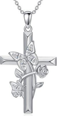 wholesale  Sterling Silver Butterfly Cross Pendant Necklace Gift for Mom Wife Grandma -04-April