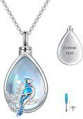 wholesale 925 Sterling Silver Teardrop Moonstone Blue Jay Cremation Keepsake Pendant Necklace-0-0
