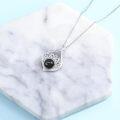 wholesale 925 Sterling Silver Black Cat's Eye & Zircon Lotus Pendant Necklace, 18+2 Chain, 24.5x16mm-0-5