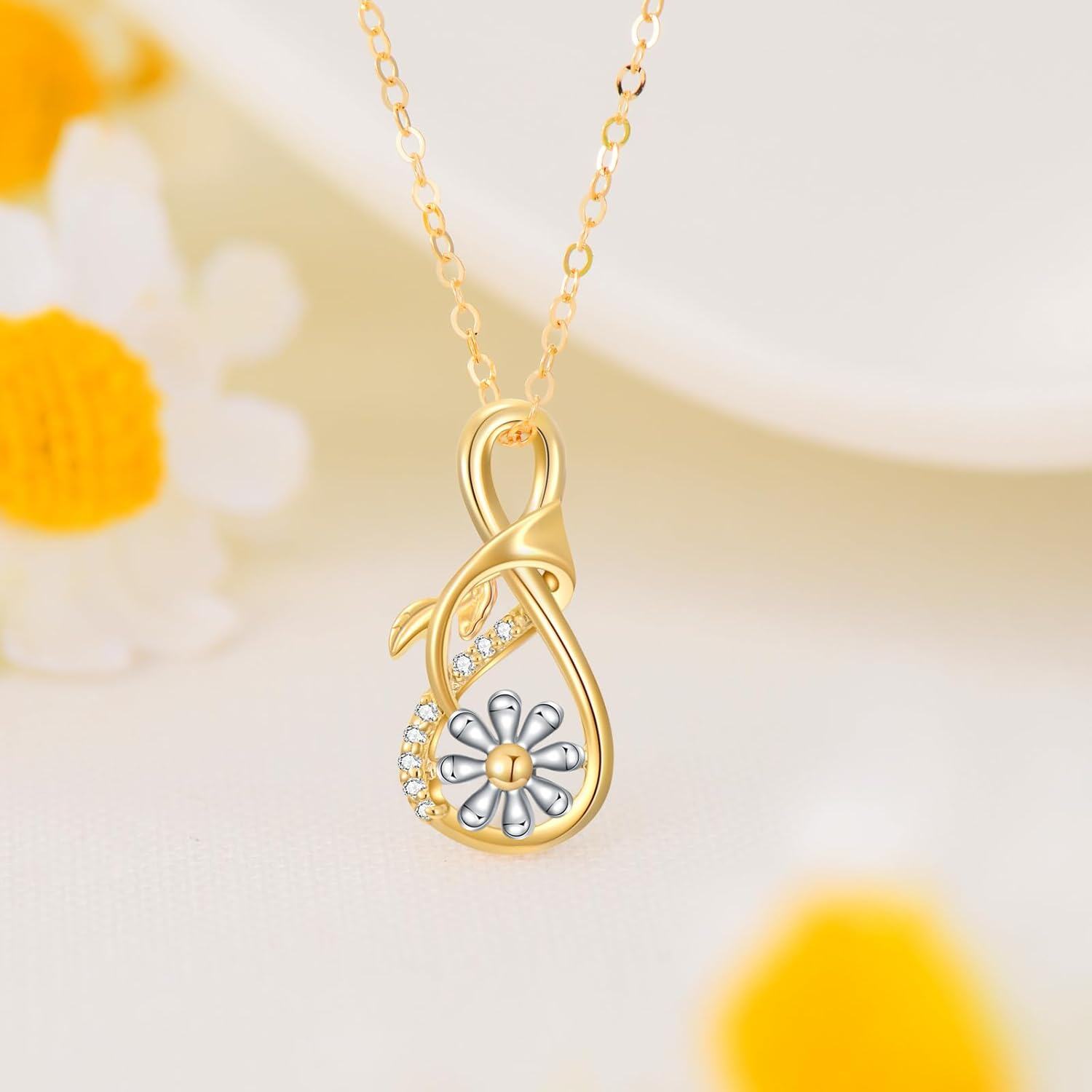 wholesale 18K Gold Evil Eye Ribbon Daisy Pendant Necklaces for Women-0-3