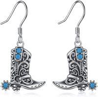 wholesale 925 Sterling Silver Turquoise Cowboy Boot Earrings Bohemian Style Jewelry for Women-Texas Boots
