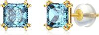wholesale 14K Gold 2 5Ct Created Birthstone Princess Cut Stud Earrings for Women-March-Aquamarine
