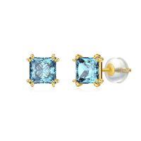 wholesale 14k Gold Princess Cut Garnet Stud Earrings-March-Aquamarine