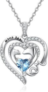 wholesale 925 Sterling Silver Birthstone Mama Heart Necklace for Mom Wife Grandma-12 Dec - Topaz