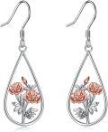 wholesale 925 Sterling Silver Pink Flower Teardrop Dangle Earrings-0-0