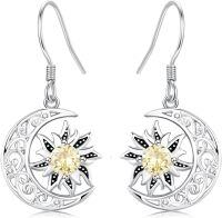 wholesale 925 Sterling Silver Sun and Moon Dangle Earrings with Citrine Gemstone for Women-Silver