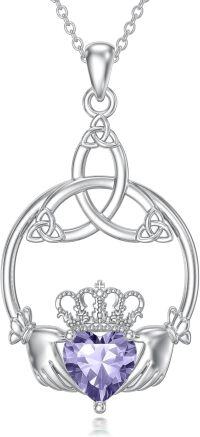 wholesale 925 Sterling Silver Celtic Claddagh Necklace with Heart Birthstones-06-June