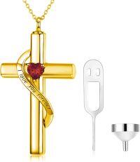 wholesale 925 Sterling Silver Gold & Sterling Silver Cross Urn Necklace with Birthstone – Infinity Engraved 'I Love You Forever' – Holds Ashes, Hair, Flowers – Cremation Jewelry Gift for Women & Men-A-Gold January
