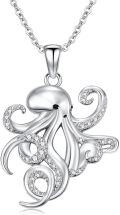 wholesale 925 Sterling Silver Octopus Pendant Necklace with Cubic Zirconia - Ocean Inspired Jewelry for Women and Girls-0-0