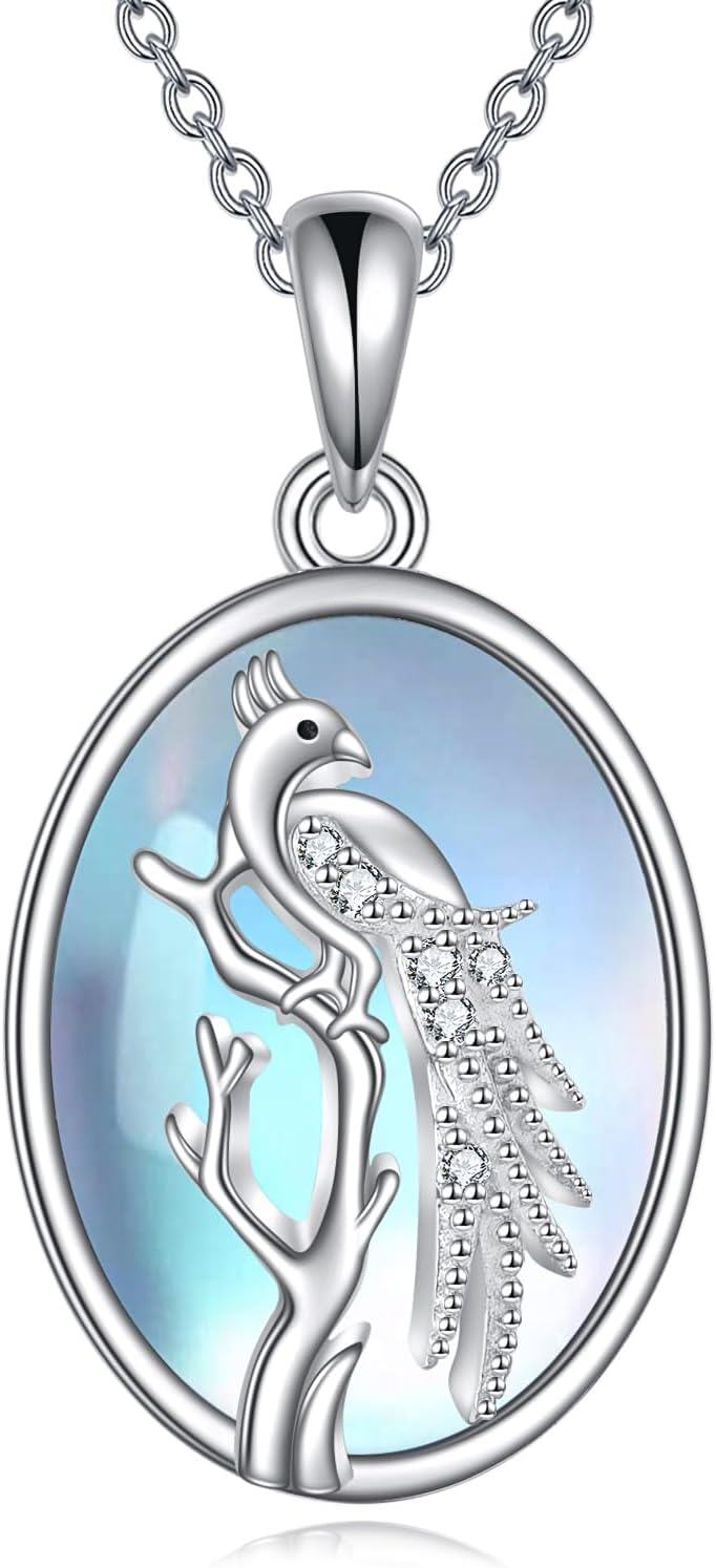 wholesale 925 Sterling Silver Peacock Pendant with Mother of Pearl Stone Chain Necklaces for Women and Girls-0-0