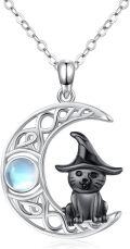 wholesale 925 Sterling Silver Witch Hat Cat Moon Pendant Necklaces with Blue Stone Gothic Punk s for Women-0-0