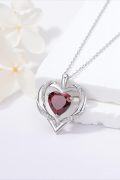 wholesale 925 Sterling Silver Red Garnet Heart Pendant Necklace for Women Gifts-0-2