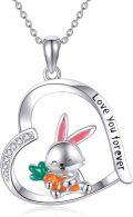 wholesale 925 Sterling Silver Love You Forever Bunny Carrot Heart Pendant Necklace for Women and Girls-0-0
