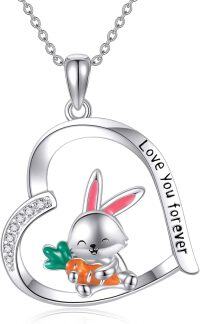 wholesale 925 Sterling Silver Love You Forever Bunny Carrot Heart Pendant Necklace for Women and Girls-bunny necklace