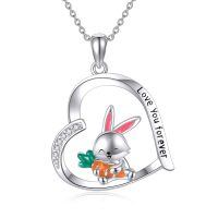 wholesale 925 Sterling Silver Love You Forever Bunny Carrot Heart Pendant Necklace for Women and Girls-bunny necklace