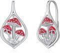 wholesale 925 Sterling Silver Mushroom Leverback Hoop Earrings with Red Enamel Accents-0-0