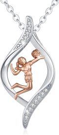 wholesale 925 Sterling Silver Volleyball Pendant Necklace 30mm for Women, Gift for Players & Fans, Hypoallergenic Sport Jewelry, 18+2 Chain-0-0