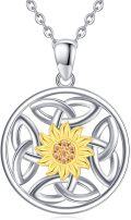 wholesale 925 Sterling Silver Sunflower Pendant Necklace with Celtic Knot Design and Gold Plated Centerstone Irish Jewelry for Women Girls Gifts-0-0