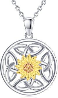 wholesale 925 Sterling Silver Sunflower Pendant Necklace with Celtic Knot Design and Gold Plated Centerstone Irish Jewelry for Women Girls Gifts-Celtic knot