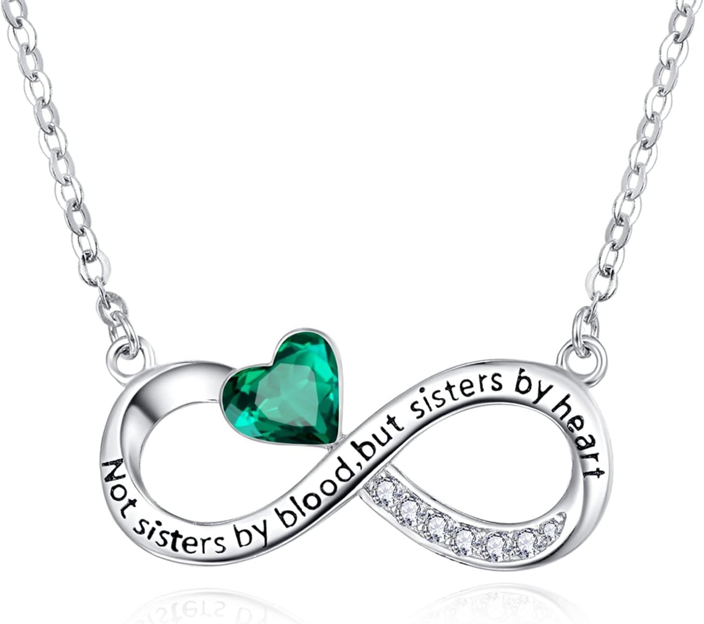  Sterling Silver Best Friend Mother Couple Necklace for Women Sisters Mom Lovers Gift -Emerald