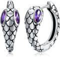 wholesale 925 Sterling Silver Purple Stone Snake Shape Huggie Hoop Earrings for Women Men Gifts-0-0