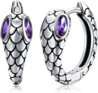 wholesale 925 Sterling Silver Purple Stone Snake Shape Huggie Hoop Earrings for Women Men Gifts-hoop