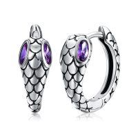 wholesale 925 Sterling Silver Serpent Hoop Earrings Wholesale With Purple Gemstones-hoop