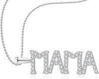 wholesale 925 Sterling Silver Cubic Zirconia MAMA Necklace for Women - Mommy Pendant Jewelry Mothers Day Gift-Silver
