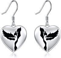 wholesale 925 Sterling Silver Heart Swan Dangle Drop Earrings with Black Enamel Stones for Women Girls Mom Daughter Gift-phoenix earrings