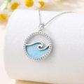 wholesale 925 Sterling Silver Larimar and Cubic Zirconia Ocean Wave Pendant Necklace-0-1