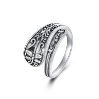 wholesale 925 Sterling Silver Moss Agate Turquoise Vintage Celtic Gothic Skull Butterfly Dragonfly Spoon Open Ring-Dragonfly Ring