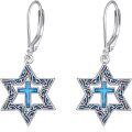 wholesale 925 Sterling Silver Blue Enamel Cross Star of David Dangle Leverback Earrings for Women Mothers Day GiftÓÌÌ«½ÌÊÎÆ·Ä¸Ç×½ÚÀñÎï-0-0