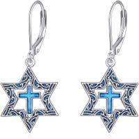wholesale 925 Sterling Silver Blue Enamel Cross Star of David Dangle Leverback Earrings for Women Mothers Day GiftÓÌÌ«½ÌÊÎÆ·Ä¸Ç×½ÚÀñÎï-Cross
