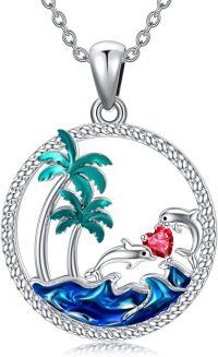 wholesale 925 Sterling Silver Dolphin Palm Tree Pendant Necklace-07-Jul-Dolphin