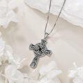wholesale 925 Sterling Silver Black Stone Celtic Cross Necklace for Women Men Irish Vintage s 48 Chain-0-4